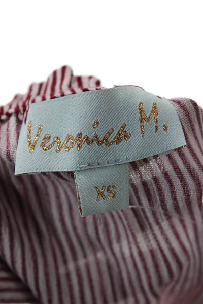 Veronica M Womens Red Cropped Striped Tie 3/4 Sleeve Blouse Size XS