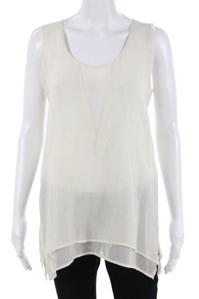 Gold Hawk Womens White Silk Sleeveless Tunic Round Neck Boho Size S