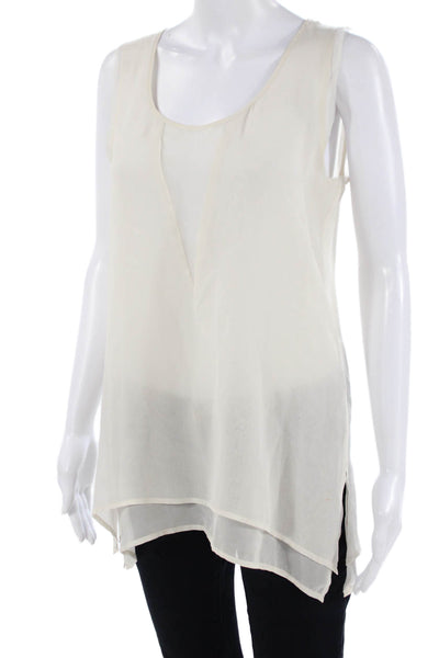 Gold Hawk Womens White Silk Sleeveless Tunic Round Neck Boho Size S