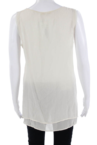 Gold Hawk Womens White Silk Sleeveless Tunic Round Neck Boho Size S