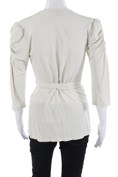 Veronica M Women Basic Tunic Beige V-Neck 3/4 Sleeve Modal Polyester Size S
