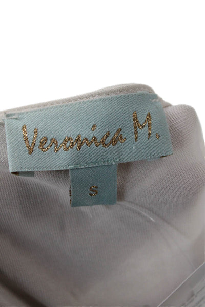 Veronica M Women Basic Tunic Beige V-Neck 3/4 Sleeve Modal Polyester Size S