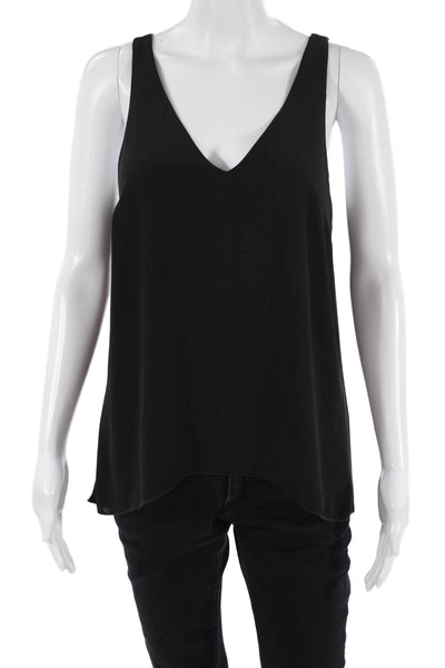 Veronica M Women Black Basic V-Neck Sleeveless Rayon Tank Size S