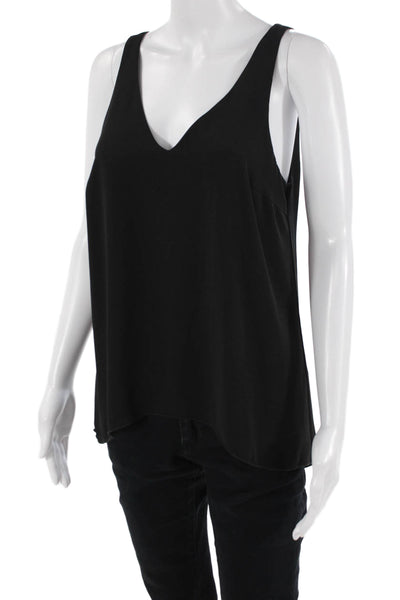 Veronica M Women Black Basic V-Neck Sleeveless Rayon Tank Size S
