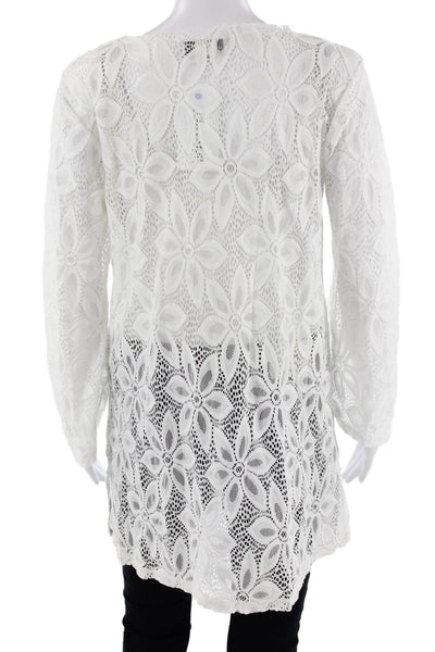 J. Valdi Women Tunic Floral V-Neck Long Sleeve White Nylon Boho Size S