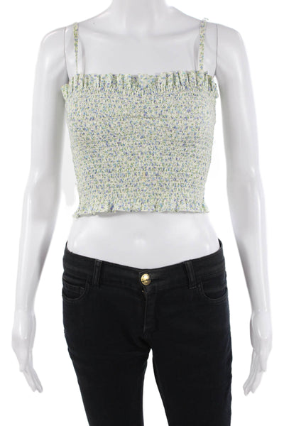 Petersyn Women Cropped Camisole Black Floral Square Neck 100% Cotton Size XS