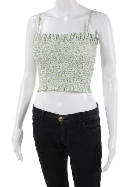Petersyn Women Cropped Camisole Black Floral Square Neck 100% Cotton Size XS