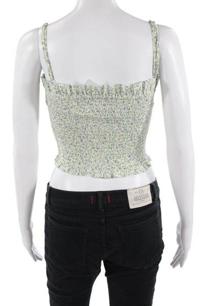 Petersyn Women Cropped Camisole Black Floral Square Neck 100% Cotton Size XS
