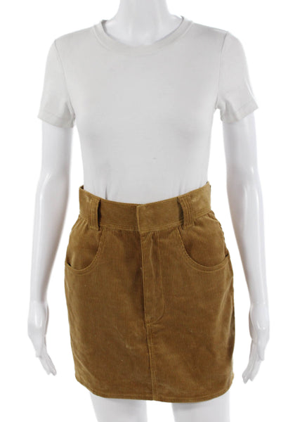 Re/Done Womens Mini Pencil Skirt Brown 100% Cotton Size 24