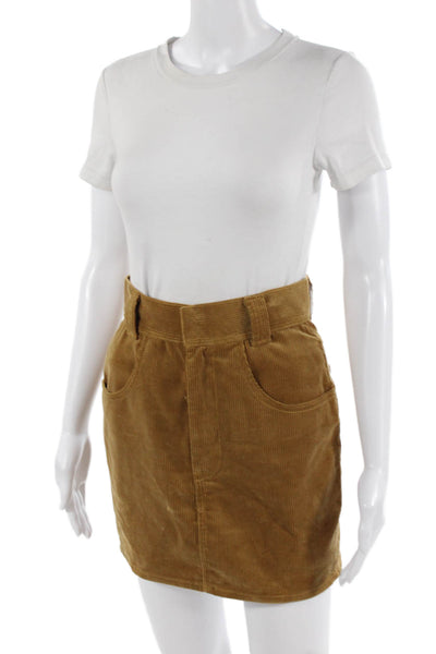 Re/Done Womens Mini Pencil Skirt Brown 100% Cotton Size 24
