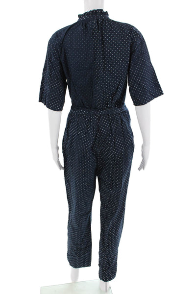 La Vie Womens Dark Blue Short Sleeve Round Neck Jumpsuit Cotton Mid-Calf Size S