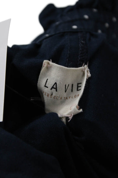 La Vie Womens Dark Blue Short Sleeve Round Neck Jumpsuit Cotton Mid-Calf Size S