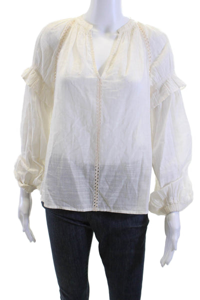 Unsubscribed Women Bohemian White Cotton V-Neck Long Sleeve Blouse Size 2XS