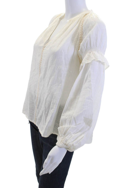 Unsubscribed Women Bohemian White Cotton V-Neck Long Sleeve Blouse Size 2XS