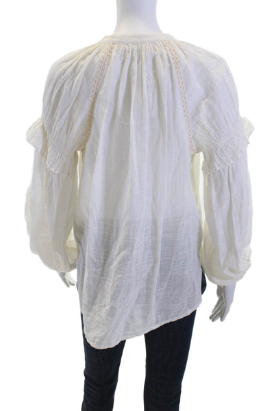 Unsubscribed Women Bohemian White Cotton V-Neck Long Sleeve Blouse Size 2XS