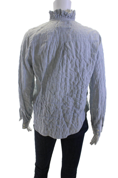 La Vie Women Light Blue Striped High-Neck Button-Up Blouse Long-Sleeve Size XS