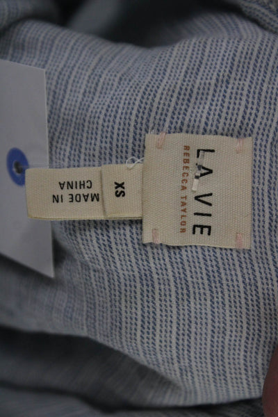 La Vie Women Light Blue Striped High-Neck Button-Up Blouse Long-Sleeve Size XS