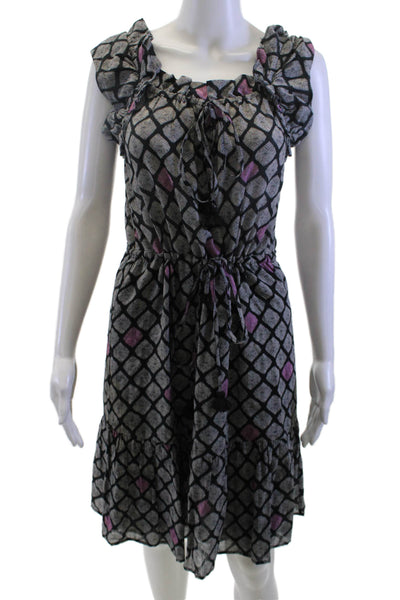 Figue Womens Blouson Sundress Black Argyle Boho Size XS