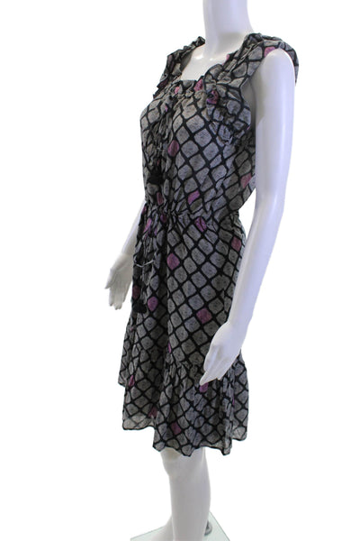 Figue Womens Blouson Sundress Black Argyle Boho Size XS