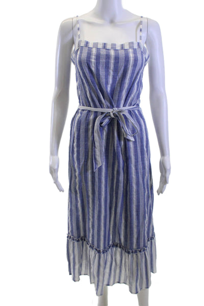 Suboo Women Maxi Sundress Blue Square Neck Sleeveless Tie Waist Size S