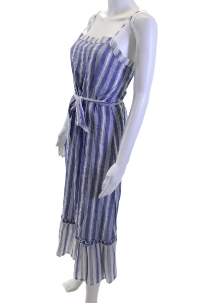 Suboo Women Maxi Sundress Blue Square Neck Sleeveless Tie Waist Size S