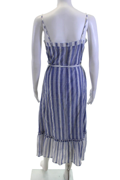 Suboo Women Maxi Sundress Blue Square Neck Sleeveless Tie Waist Size S