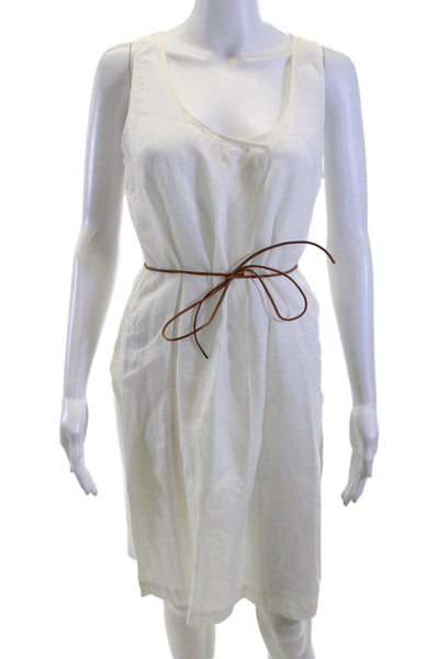 Hartford Women Shift Tank Dress White Linen Tie Neck Short Size 2