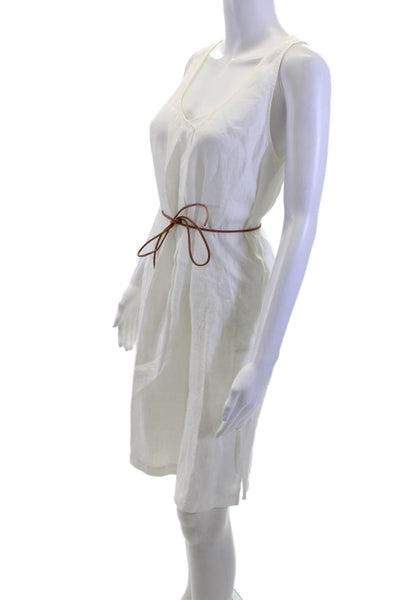 Hartford Women Shift Tank Dress White Linen Tie Neck Short Size 2