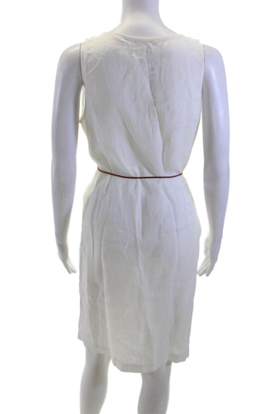 Hartford Women Shift Tank Dress White Linen Tie Neck Short Size 2