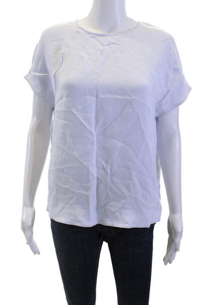COS Women Basic White Rayon Crew Neck Short Sleeve Blouse Zip Size S
