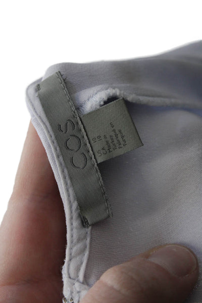COS Women Basic White Rayon Crew Neck Short Sleeve Blouse Zip Size S