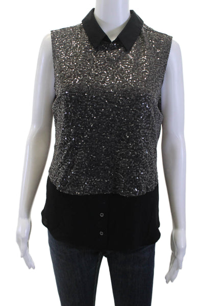 Sam Edelman Womens Sleeveless Collared Button Blouse Black Size M