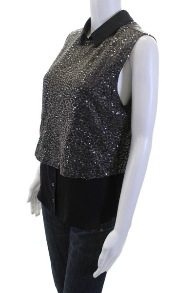 Sam Edelman Womens Sleeveless Collared Button Blouse Black Size M