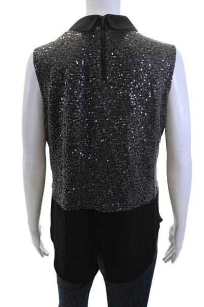 Sam Edelman Womens Sleeveless Collared Button Blouse Black Size M