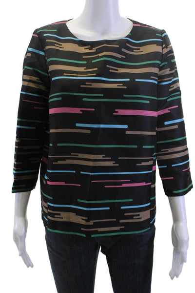 Essentiel Women Black Graphic Basic Blouse 3/4 Sleeve Button Size 38