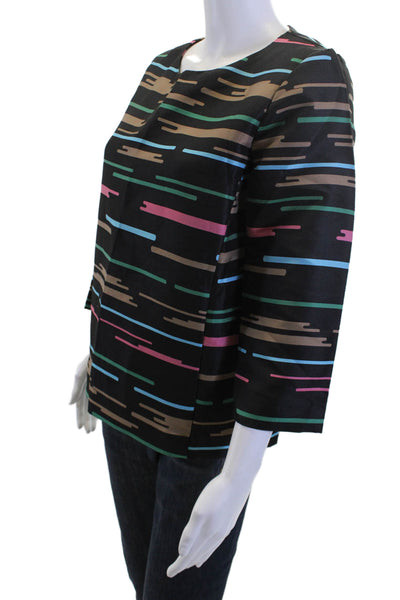 Essentiel Women Black Graphic Basic Blouse 3/4 Sleeve Button Size 38