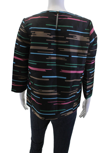 Essentiel Women Black Graphic Basic Blouse 3/4 Sleeve Button Size 38