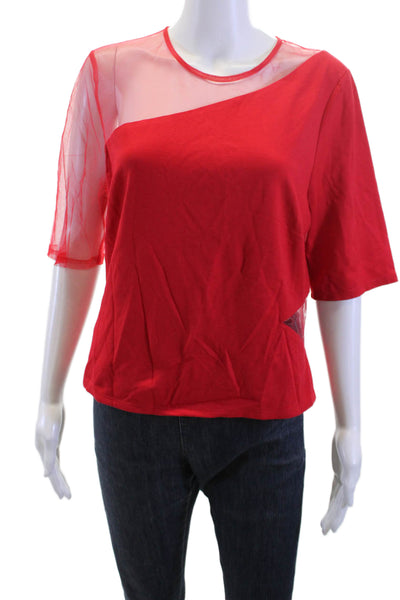 Sunday In Brooklyn Womens Red Short Sleeve Zip Round Neck Blouse Size L