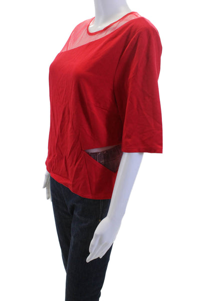 Sunday In Brooklyn Womens Red Short Sleeve Zip Round Neck Blouse Size L