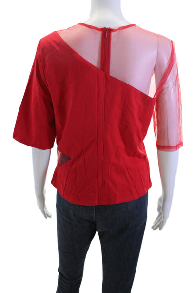 Sunday In Brooklyn Womens Red Short Sleeve Zip Round Neck Blouse Size L