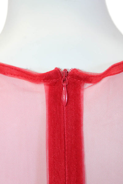 Sunday In Brooklyn Womens Red Short Sleeve Zip Round Neck Blouse Size L