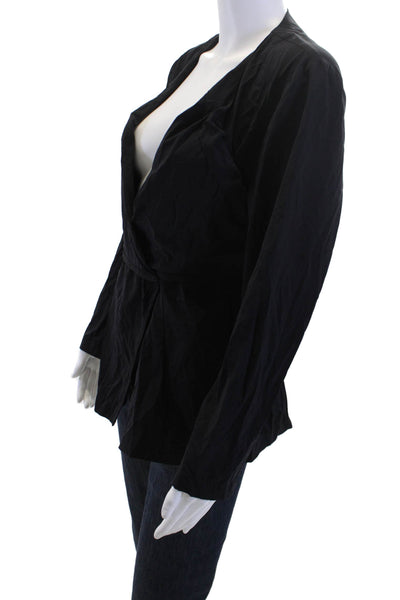 Katharina Hovman Women Black V-Neck Tie Blazer Long Sleeve Designer Size 44