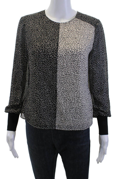 Me + Em Womens Leopard Print Black Long Sleeve Round Neck Blouse Size 8
