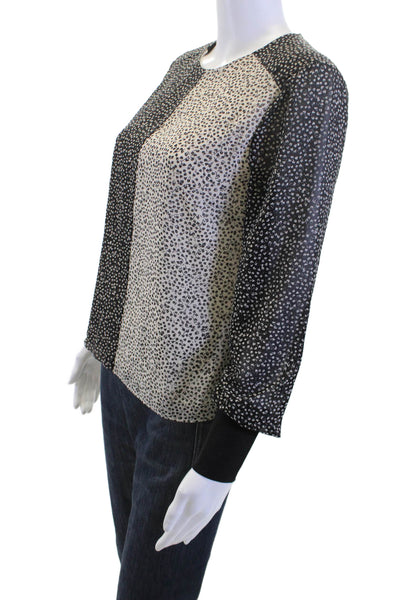 Me + Em Womens Leopard Print Black Long Sleeve Round Neck Blouse Size 8