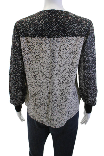 Me + Em Womens Leopard Print Black Long Sleeve Round Neck Blouse Size 8