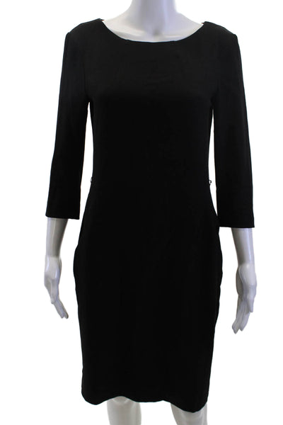 M.M. Lafleur Womens Black Sheath Dress 3/4 Sleeve Hook & Eye Size 4