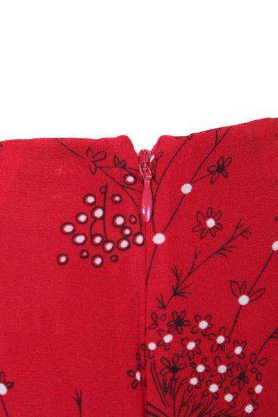 Madewell Women Red Floral V-Neck Wrap Dress Long Sleeve Zip Polyester Size 8