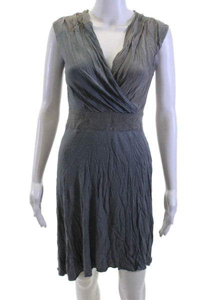 Allsaints Women Dark Gray Sleeveless Wrap Dress V-Neck Zip Size 4