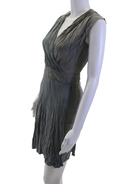 Allsaints Women Dark Gray Sleeveless Wrap Dress V-Neck Zip Size 4