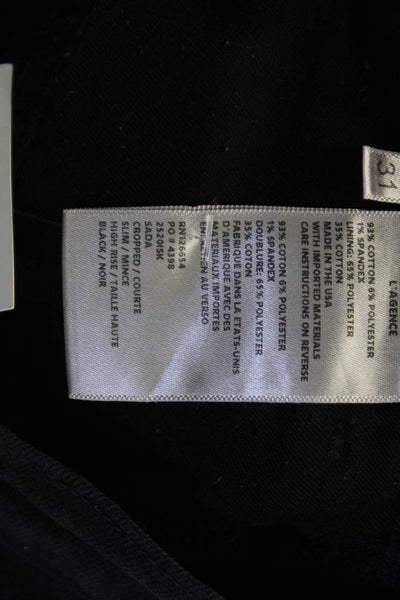 L Agence Women Cropped Black Cotton Blend Pants Size 31
